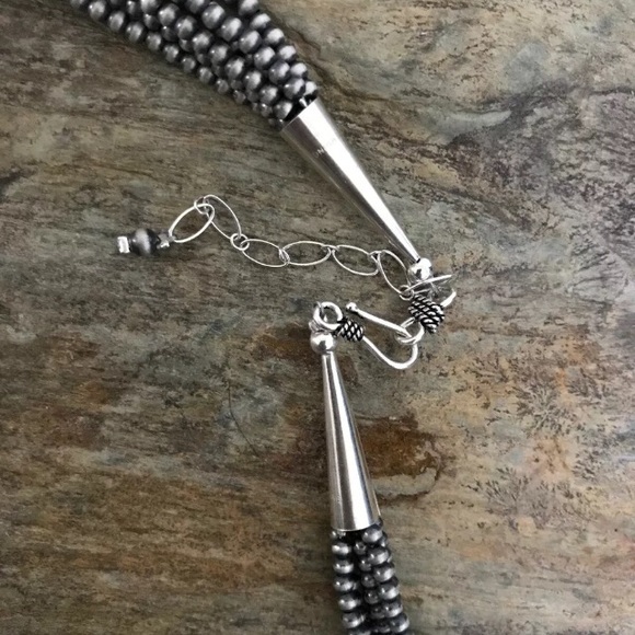 Sterling silver Multi Strand Bead Necklace 30inch - Picture 4 of 8